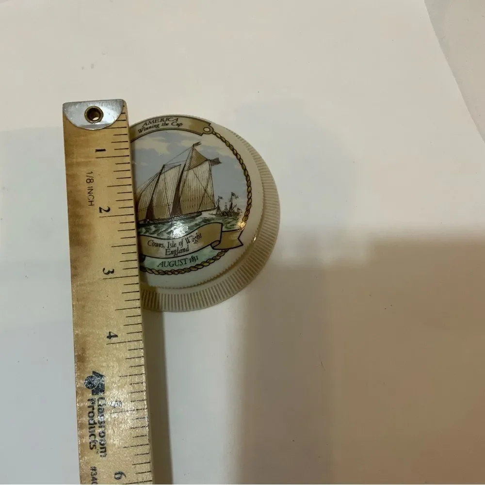 Vintage Ceramic Worlds Cup Sailing souvenir paperweigh Made in strattfordshire